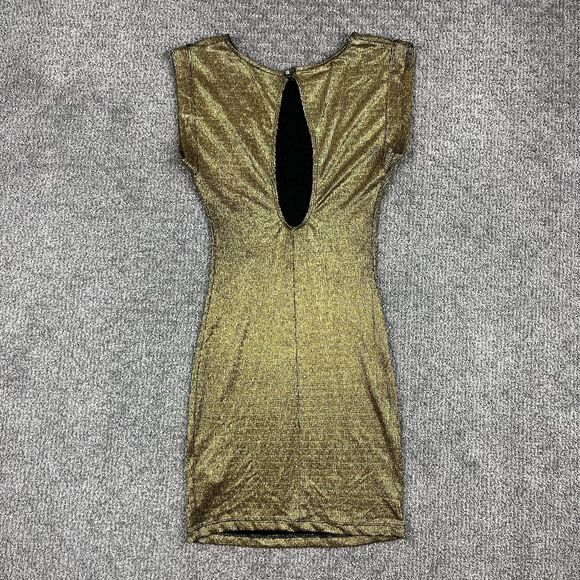 Retro Doll Dress Womens Small Gold Metallic Bodycon Retro Glam Y2K Made USA - Picture 2 of 8